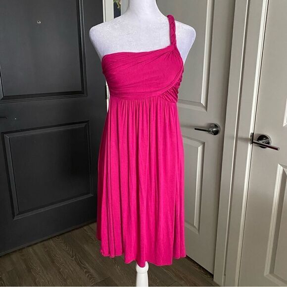 Y2K Cache Barbiecore Hot Pink One Shoulder Stretch Lycra A-line Dress Size S - Picture 1 of 8